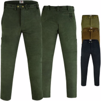 Front- und Rückansicht der Buffalo-Lederhose in Dunkelgrün. Messer- und Seitentaschen, Gürtelschlaufen – langlebiges Leder-Design für Jäger. Jetzt online kaufen.