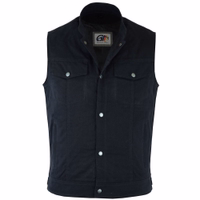 Denim motorcycle biker cowl vest Sons of Anarchy motorcycle vest large sizes 6XL 7XL 8XL 9XL Front view of the Denim cowl. Make a statement with Denim Biker Cowl Vest. Premium denim fabric and lamb nappa leather stripes ensure unmatched quality and durability. #Denim biker vest, Lamb Nappa leather, Motorcycle apparel