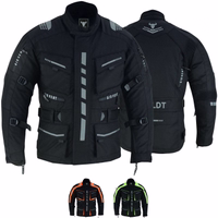 Cordura men's motorcycle jacket black color front &rear views,BLD325J, equipped with shoulder, chest, elbow, &back protectors, features front pockets that are closed with press studs &also with a 3-D zipper