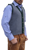 Side View of Traditional Wool Vest Versatile Traditional Jacket Wool Vest with Buttons Grey/Green Stylish Vest for Oktoberfest Elegant Winter Vest Comfortable Fit Shop Now Buy Traditional Vest