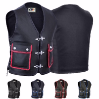 Front & rear view of Red awesome genuine classic cowhide Leather Motorcycle Vest. Crafted for durability &comfort,  it's a must-have for every biker. Featuring unique ample pockets &carabiner closure, it's the ultimate riding accessory. Buy today