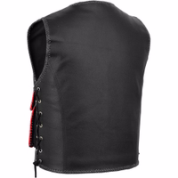 Enhance biking experience with Leather Biker Vest. Crafted from premium cowhide, it's both robust &comfortable. Equipped with practical pockets& carabiner closure, the essential vest is perfect for every rider. In stock with free next business day delivery