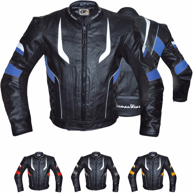 Motorrad-Chopper-Cruiser-Lederjacke aus Rindsleder Herren-Motorrad-Chopper-Cruiser-Jacke in Grau, Vorder- und Rückansicht gezeigt. Ausgestattet mit Schulter-, Ellenbogen- und Rückenschutz. Sie verfügt außerdem über 2 Fronttaschen auf Taillenhöhe sowie eine Innentasche und ist in 3 weiteren Farben erhältlic