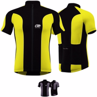 Radsporttrikot mit kontrastierendem Neon-Gelb-Schwarz-Farbdesign. Ausgestattet mit einem „German Wear“-Logo auf der Brust sowie einem Frontreißverschluss für Belüftung und einfaches An- und Ausziehen.