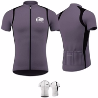 Herren Cycling-Trikot Grau Weiß Vorder- und Rückansicht des grauen und weißen Cycling-Trikots von German Wear, mit durchgehendem Reißverschluss, kurzen Ärmeln und feuchtigkeitsableitendem Stoff für Komfort und hohe Leistung bei jeder Fahrt.