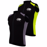 Men's cycling jersey Grey Green Two sleeveless cycling vests, each with a front zipper and the 'German Wear' logo on the chest. One vest showcases a black and green color combination, while the other blends black with gray highlights.