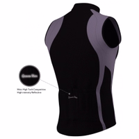 Men's cycling jersey Grey Red Rear view of a high-tech competitive sleeveless sports vest in gray with black accents, featuring high-intensity reflective material and a back pocket with 'German Wear' branding.