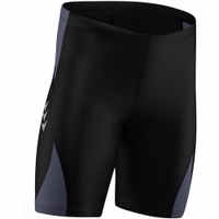 Herren-Radshorts in Grau-Grün Vorderansicht von Coolmax-Radshorts mit Sitzpolsterung für Komfort und verbesserte Durchblutung. Diese nahtlosen, atmungsaktiven Shorts bieten eine enganliegende Passform, ideal für lange Fahrten und zur Steigerung der Radfahrleistung.