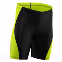 Herren-Radshorts in Grau und Grün Vorderansicht der Coolmax-Radshorts mit Chamois-Polsterung für maximalen Komfort und verbesserte Durchblutung. Diese nahtlosen, atmungsaktiven Shorts bieten eine eng anliegende Passform, ideal für lange Fahrten und zur Steigerung der Leistungsfähigkeit bei