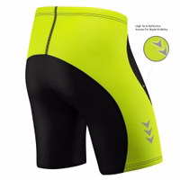 Herren-Radshorts in Grau und Grün Rückansicht der hochwertigen Herren-Radshorts aus 100 % Elastan mit nahtlosem Design. Ausgestattet mit COOLMAX-Gewebe für verbesserte Durchblutung und Chamois-Polsterung für zusätzlichen Komfort. Teil der Premium-Radbekleidungskollektion von German Wear.