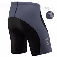 Herren-Radshorts in Grau und Grün Rückansicht der hochwertigen Herren-Radshorts aus 100 % Elastan mit nahtloser Verarbeitung. Ausgestattet mit COOLMAX-Gewebe für optimale Feuchtigkeitsregulierung und Chamois-Polsterung für außergewöhnlichen Komfort. Teil der Elite-Radbekleidungslinie von G