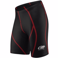 Seitenansicht der gelben gepolsterten Radhose, atmungsaktives Lycra, Coolmax-Material, ergonomisches nahtloses Design, elastischer Bund, leicht und feuchtigkeitstransportierend für den Radsport