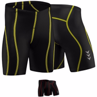 Front and back view of yellow padded cycling shorts for men and women, ergonomic Lycra and Coolmax fabric, seamless fit, lightweight, elastic, and moisture-wicking