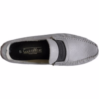 Men's Moccasins leather shoes gray Inner view of handmade moccasin leather shoes with a short shaft and round toe cap. Crafted from 100% smooth nubuck leather, featuring a snug fit and rubber sole. Available for online purchase with free delivery.