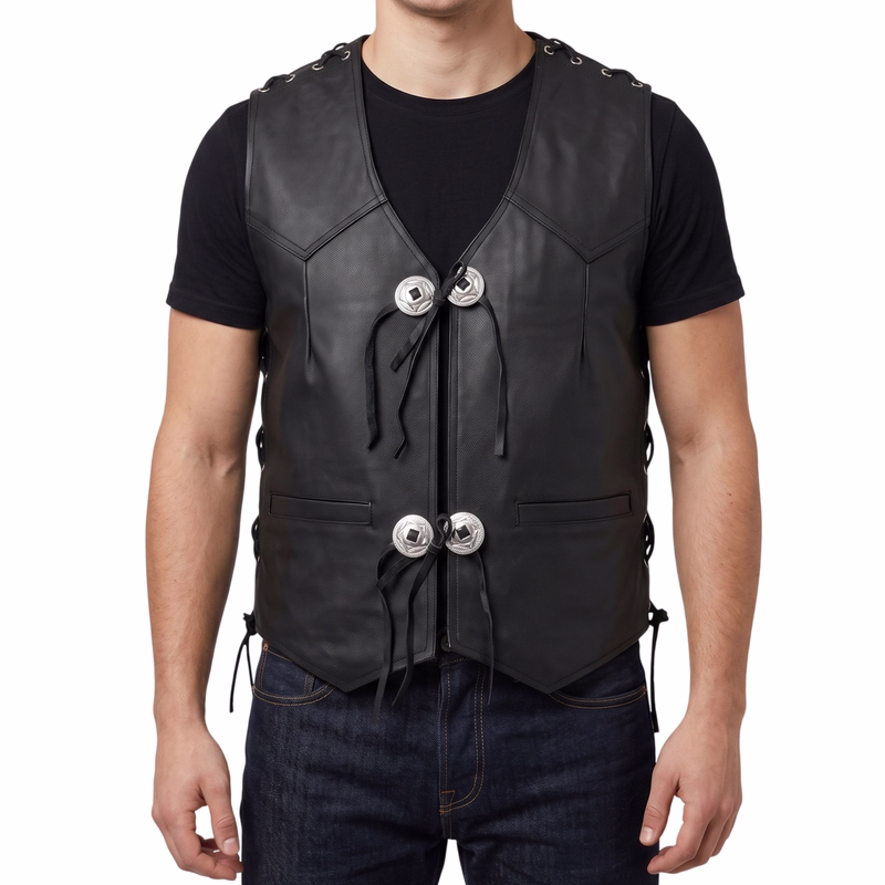 Leder Motorrad Kutte Conchoweste Bikerweste Motorradweste Weste schwarz