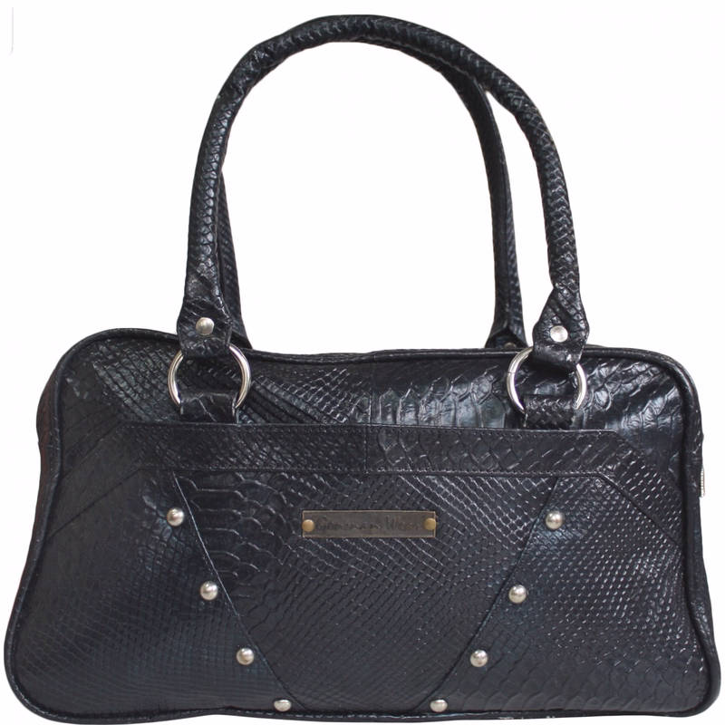 German Wear Damen Lederhandtasche Blau Frontansicht der German Wear Damen Lederhandtasche Blau aus echtem Rindsleder mit elegantem Schuppenmuster, zwei Griffen und Reißverschluss, ideal für den täglichen Gebrauch, jetzt kaufen.