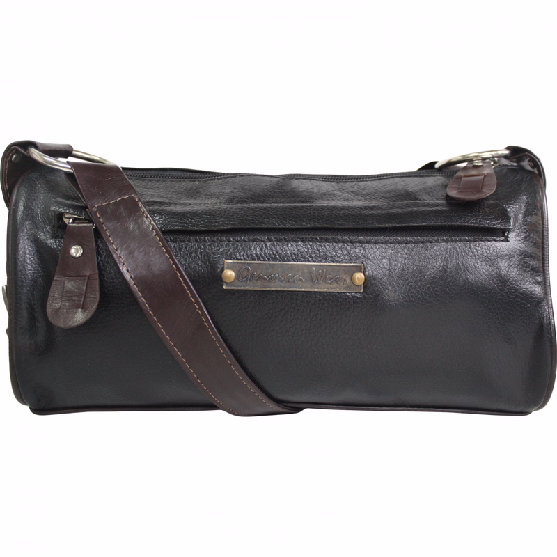 German Wear Damen Lederhandtasche Braun/Schwarz Vorderansicht der German Wear Damen Lederhandtasche in Braun/Schwarz aus hochwertigem Rindsleder mit großem Hauptfach und sicherem Reißverschluss für den Alltag jetzt kaufen