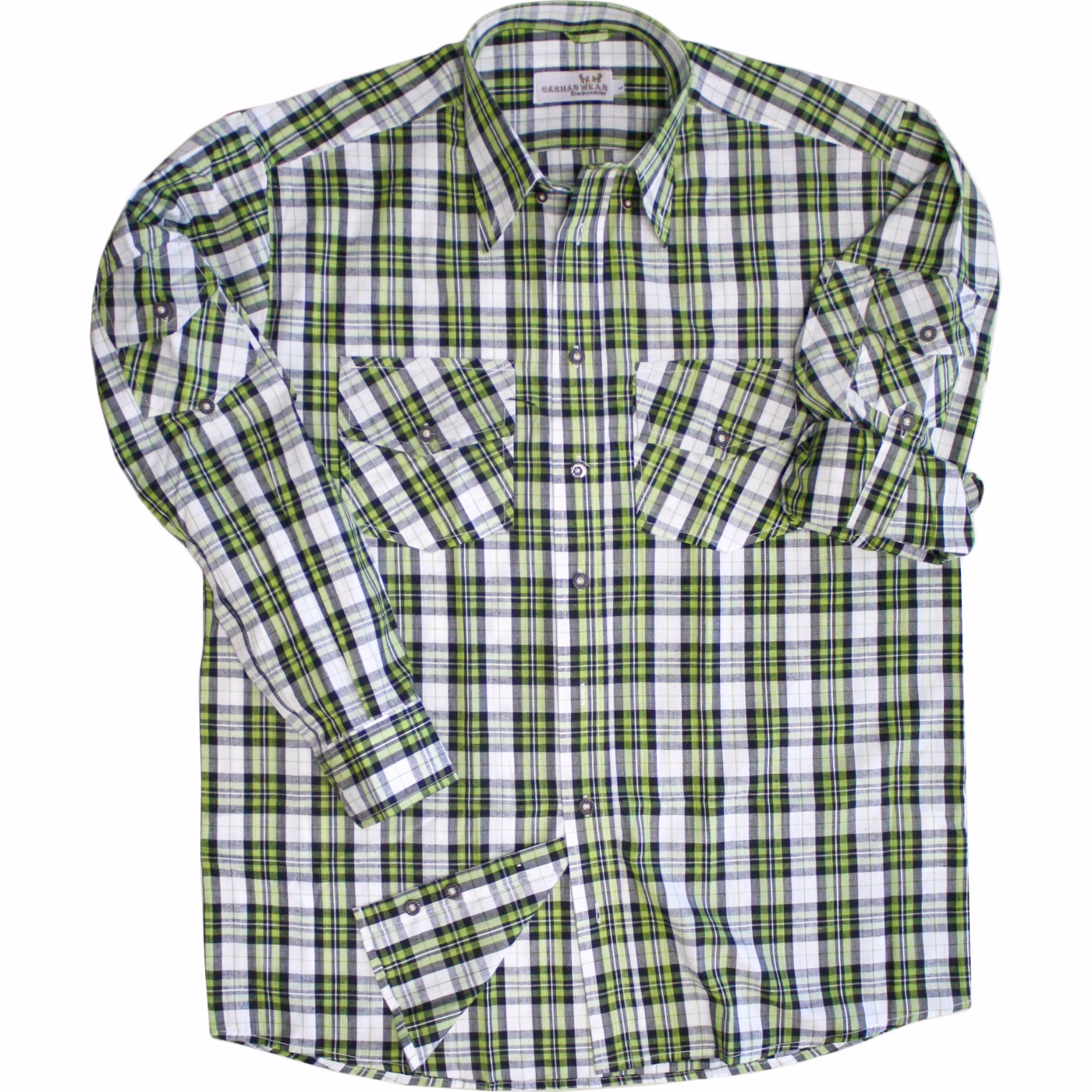 German Wear Traditionelles Bayerisches Jagdhemd Das German Wear traditionelle bayerische Jagdhemd grün weiß kariert gefertigt aus leichter Baumwolle mit Brusttaschen und langen Ärmeln für Outdoor Abenteuer oder festliche Kleidung jetzt erhalten