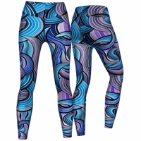 Damen "Maze" Sportleggings. Vorder- und Rückansicht der Damen-Sportleggings "Maze" in Blau. Hochdehnbarer, atmungsaktiver & antibakterieller Stoff - ideal für Workouts, Yoga & Training. Jetzt online kaufen!