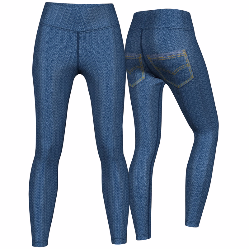 Ladies Blue Sport Jeans Leggings Premium Women's Blue Yoga & Sport Leggings - Very Stretchy, Comfortable, Durable, UV Protection, Antibacterial Gymnastics Leggings for Maximum Performance and Flexibility