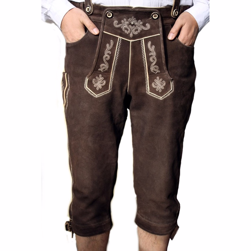 Trachten Lederhose Kniebundhose Ziegenleder Braun