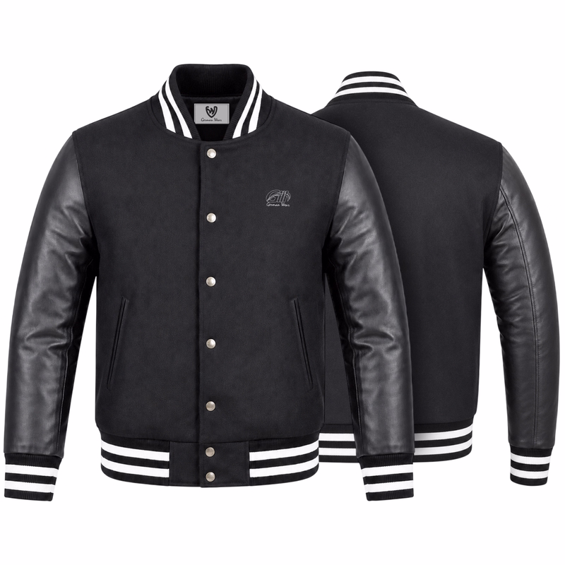 College blouson wool varsity leather jacket Front & rear view College Blouson Wool Leather definitive Jacket. Crafted from premium materials, it offers a timeless look with a modern twist. Perfect for all occasions. Get free delivery worldwide