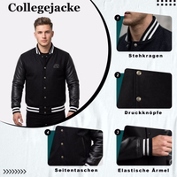 College-Blouson aus Wolle mit Leder-Varsityjacke Herren-Collegejacke mit klassischen Kontraststreifen, Reißverschlusstaschen, Rippbündchen und elastischem Saum als Grafik