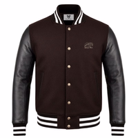 College blouson wool varsity leather jacket Experience luxury &comfort with a Leather Sleeve dark brown College Jacket in front view . The blend of leather, wool,& polyester ensures durability &style. Stand out from the crowd in black or dark brown.