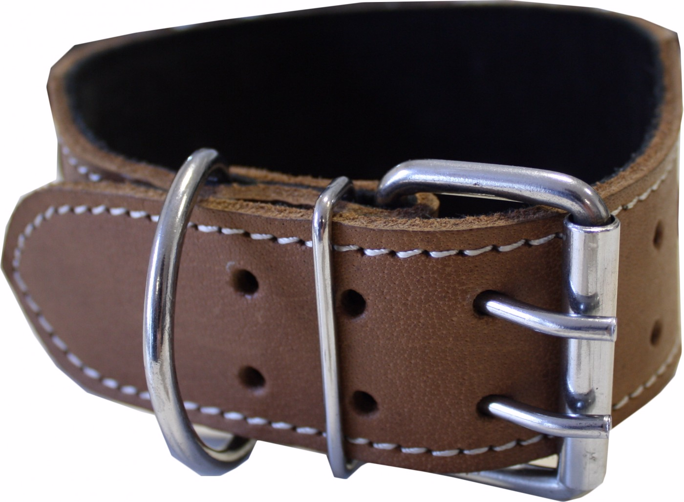 German Wear Echtes Lederhundehalsband Braun Rückansicht des German Wear Echte Leder Hundehalsband Braun mit stabiler Doppel Schnalle breite 7cm starkes langlebiges Design für große Hunde komfortabler Sitz luxuriöse Optik jetzt kaufen online