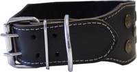 German Wear Black Leather Dog Collar Back view of German Wear Genuine Leather Dog Collar highlighting premium craftsmanship with black cowhide leather double buckle closure and white stitching detail designed for strength get now