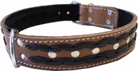 German Wear Genuine Leather Dog Collar Front view of German Wear Genuine Leather Dog Collar crafted from genuine cowhide leather in elegant Brown finish with tear resistant 5mm thick wide design and stylish white stitching for comfort buy now