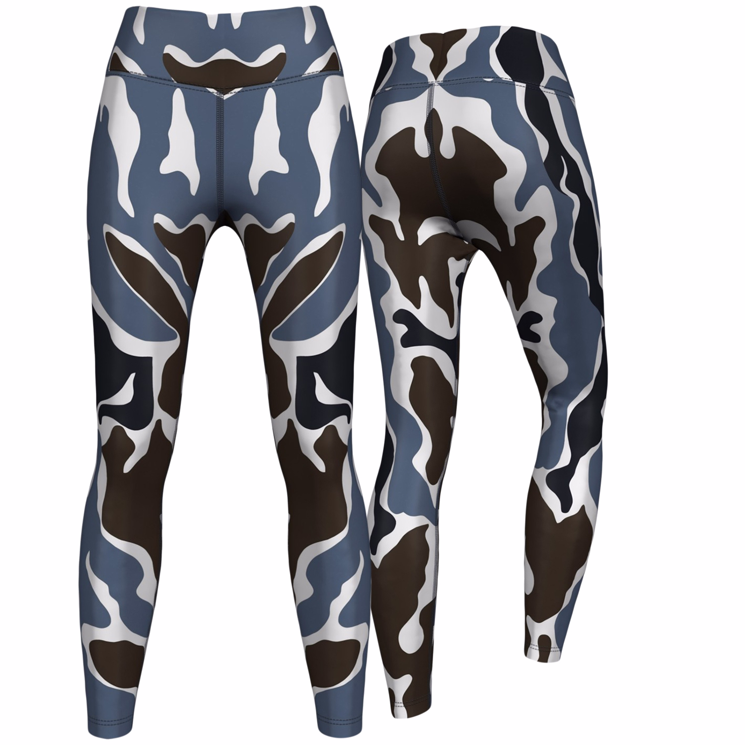 Damen Camouflage-Sportleggings Front- und Rückansicht der Damen Camouflage-Sportleggings aus dehnbarem Polyester-Elasthan-Mix mit UV-Schutz und ganztägigem Komfort für Sport, Yoga oder Freizeit. German Wear Leggings jetzt online kaufen.