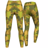 Front- und Rückansicht der Damen-Autumn-Forest-Camo-Sportleggings aus hochdehnbarem, atmungsaktivem Material mit UV-Schutz und langlebigem Design. Perfekt für aktive Freizeit. Jetzt online kaufen.