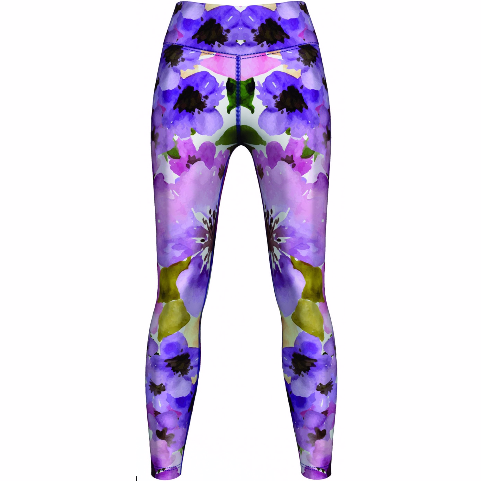 Vorderansicht Damen-Leggings mit Aquarell-Blumenmuster – eleganter Mohn-Print für Yoga & Tanz, stylische Sportbekleidung, deutsche Herstellung, pflegeleichter Stoff. Jetzt online bestellen!