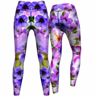 Ladies Watercolor Floral Sport Leggings Pair of Watercolor Floral Leggings – Stylish Poppies Print Yoga & Gymnastics Leggings with UV Protection, Soft & Comfortable Fit, Perfect for Fashionable Training Sessions
