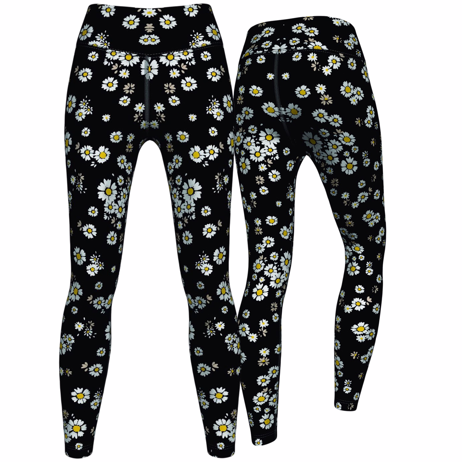 Premium-Damen-Leggings mit Daisy-Blumenmuster – weiche, bequeme Sport-, Yoga- und Trainingsleggings aus hochwertigem Polyester-Elasthan-Mix, ideal für Mode- und Fitnessliebhaberinnen.