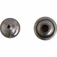 Reinforced detail of German Wear silver metal carabiner hook for leather vest, showing sturdy construction and rivet attachments for durable motorcycle vest repairs.
