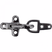Close-up view of German Wear juvenile motorcycle vest carabiner hooks in silver metal, sturdy replacement hooks for leather vests, durable and easy to install for biker repairs.