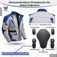 Cordura-Textil-Motorradjacken Motorradjacke mit Text: Herausnehmbare Protektoren, Zertifizierte Protektoren gemäß EN 1621-1, Schulter-, Ellbogen- und Rückenpolster.