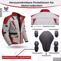 Cordura-Textil-Motorradjacken Motorradjacke mit Text: Herausnehmbare Protektoren, Zertifizierte Protektoren gemäß EN 1621-1, Schulter-, Ellbogen- und Rückenpolster.