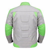Cordura-Textil-Motorradjacken Rückansicht einer Motorradjacke mit drei rechteckig gepolsterten Designelementen auf dem Rücken.