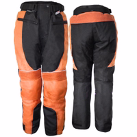 Front & Rear view of orange Ladies premium Cordura Motorbike Trousers. feature Waterproof, windproof, & connectable to jackets for versatile wear. German engineering for unmatched quality. Buy Online and avail of free delivery on premium product