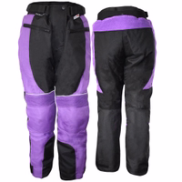 Ladies Motorbike trousers Cordura textile Combi trousers Front & Rear view of lila Ladies premium Cordura Motorbike Trousers. feature Waterproof, windproof, & connectable to jackets for versatile wear. German engineering for unmatched quality. Buy Online and avail of free delivery on premium product