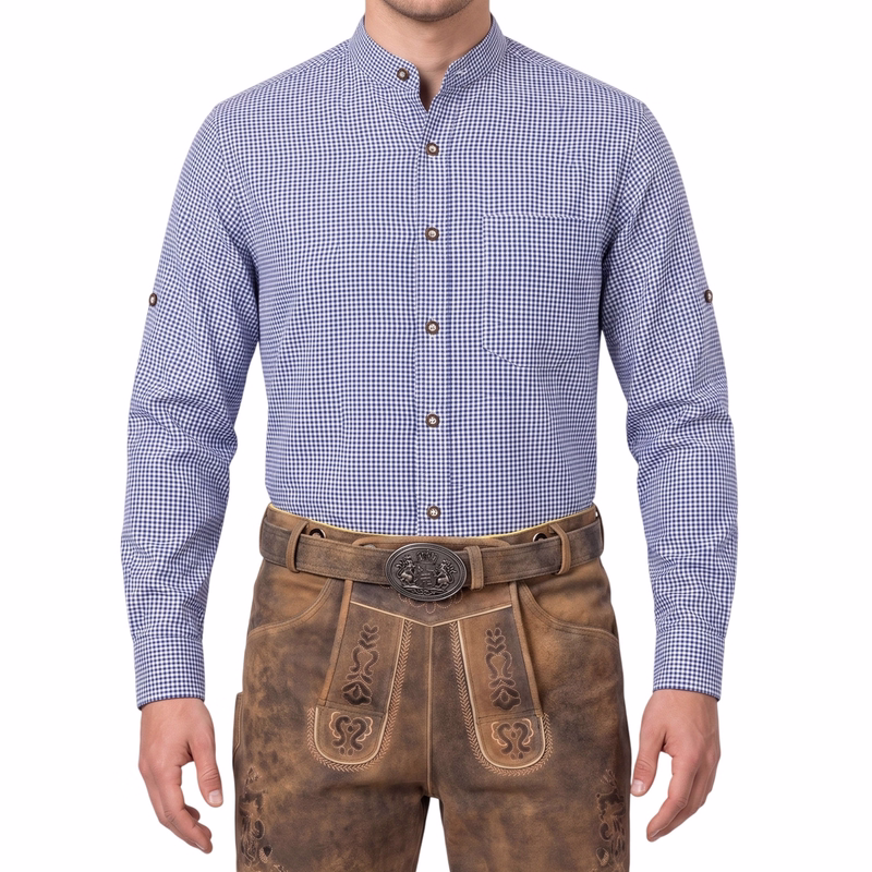 Trachtenhemd mit Stehkragen für Trachtenlederhosen kariert