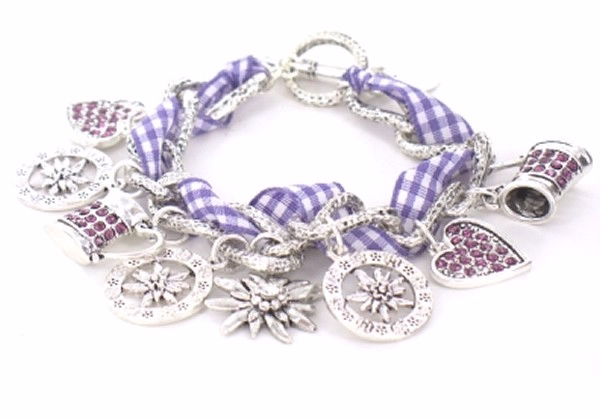 Trachtenarmband Armband Trachtenschmuck Charivari lila Edelweiß Bier