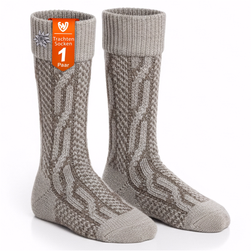 Traditional Bavarian Children Stockings Socks With Edelweiss,Color:Brown Mottled
