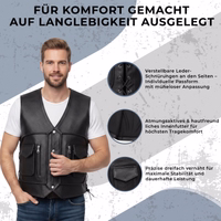 Lederweste Motorradveste Schwarz Authentische schwarze Leder-Bikerweste. Sorgfältig gefertigt für maximale Haltbarkeit & Komfort. Mit praktischem Taschenlayout & hochwertigem Kalbsleder ist sie die perfekte Wahl für anspruchsvolle Biker. Kostenlose Lieferung am nächsten Werktag.