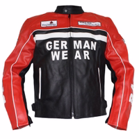 Men's motorcycle jacket GW406J  in rot color front view, crafted with finest cowhide leather, equipped with arms, shoulders, elbow, & back protectors it also features zipper & velcro closure