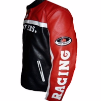 Men's motorcycle jacket in rot showcasing its arm view design equipped with arms, shoulders, elbow, and back protectors it also features reflective piping  zipper cuffs & two side zipper pockets