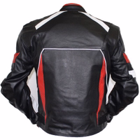 Men's motorcycle jacket in rot color rearview, jacket is equipped with Velcro fasteners at the neck & bottom, positioned above the main zipper, & one inside pocket on the jacket. Additionally, the Jacket is combinable with different trousers with extra Zip
